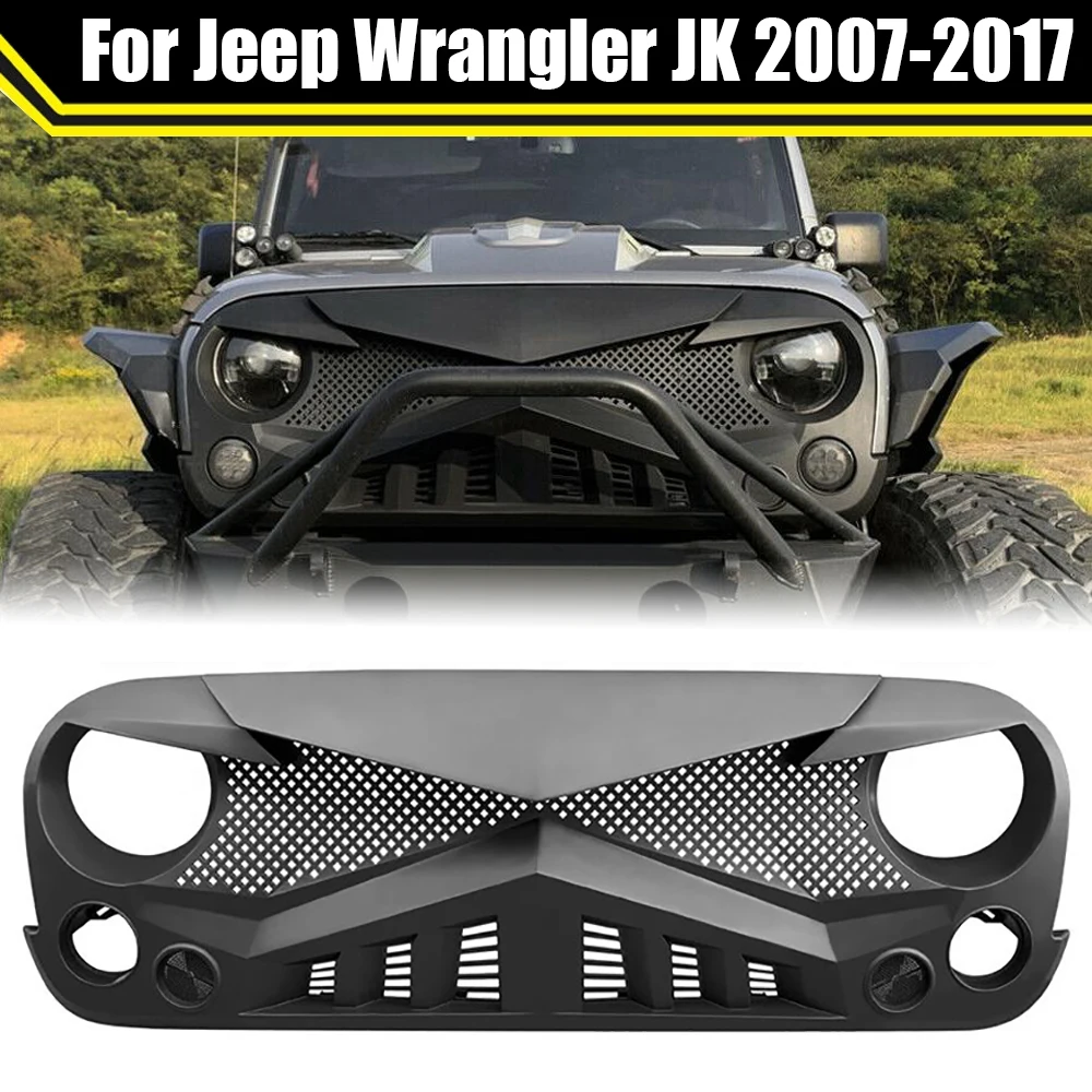 

Modified Front Racing Grille Bumper Guard With Mesh For Jeep Wrangler JK 2007-2017 Replacement Knight Grill Auto Grills Exterior