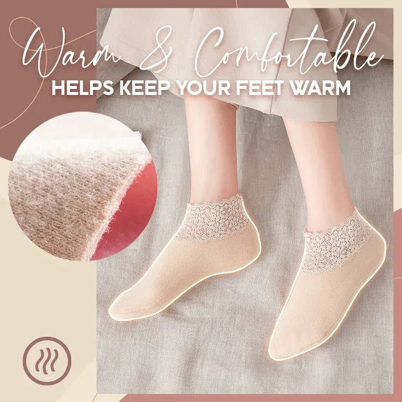 

Anti-Slip Lace Socks With Fleece Winter Warm Soft Plush Fleece Socks Floor Sleeps Socks for Women A7