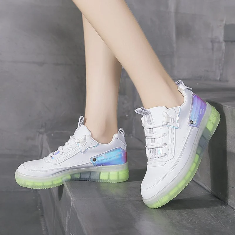 2019 новые модные кроссовки Женская обувь белые Прозрачный Красочный скейтборд