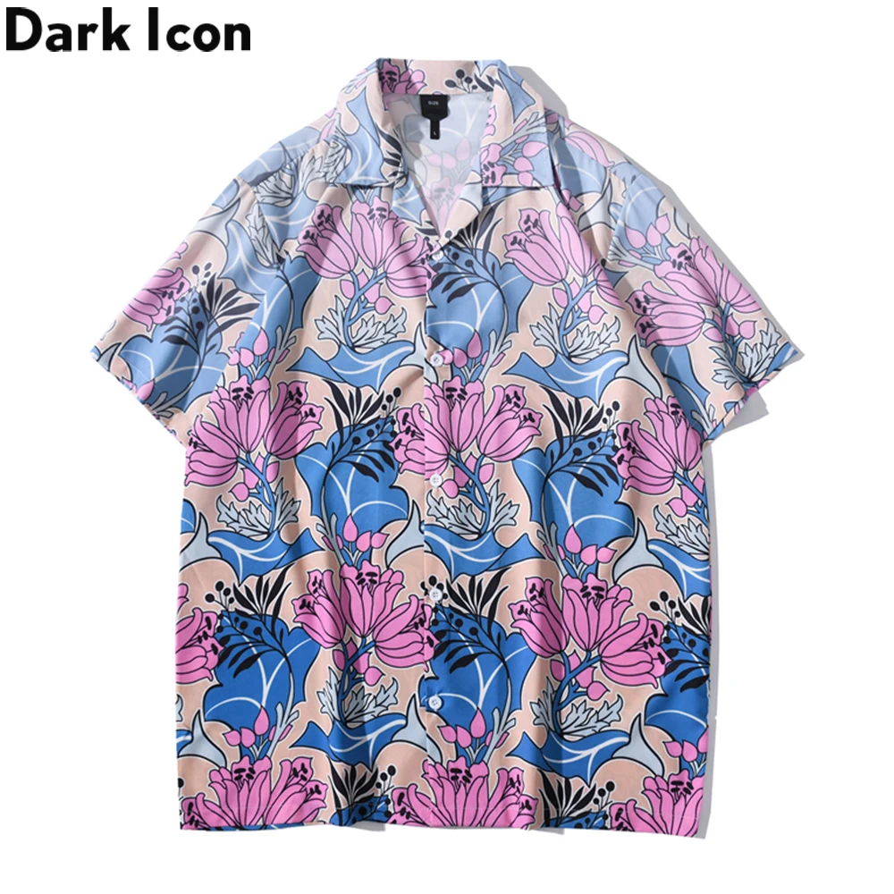 

Гавайская рубашка Dark Icon с цветочным принтом, Мужская винтажная рубашка с коротким рукавом, для отпуска, лето