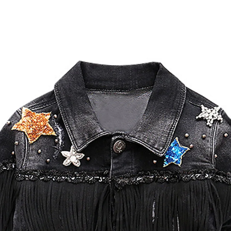 Джинсовая куртка для девочек Изысканная и пальто Одежда маленьких Верхняя