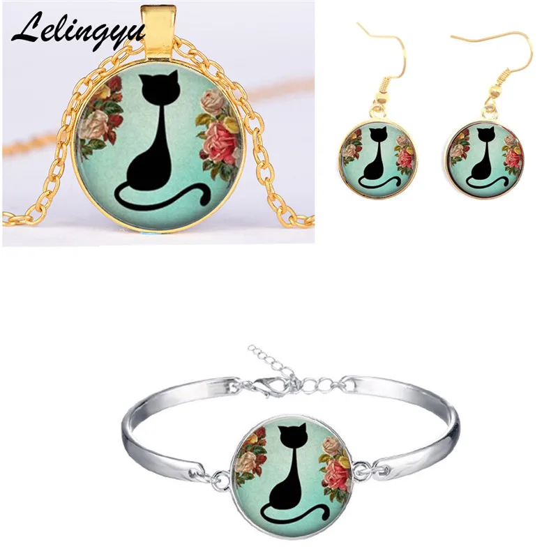 

LELINGYU Necklaces, bracelets, earrings set, rich cat texture glass, time gem for girls birthday gift manufacturer wholesale