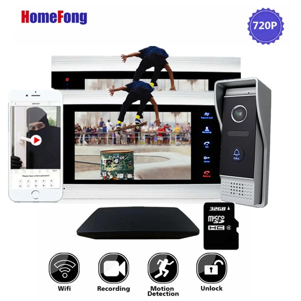 7 дюймов 720P Беспроводной видео дверной звонок Домофон проводной Wi Fi HD sd карта 2