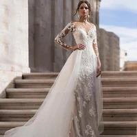 mermaid wedding dress luxury retro lace tailing bridal dresses embroid