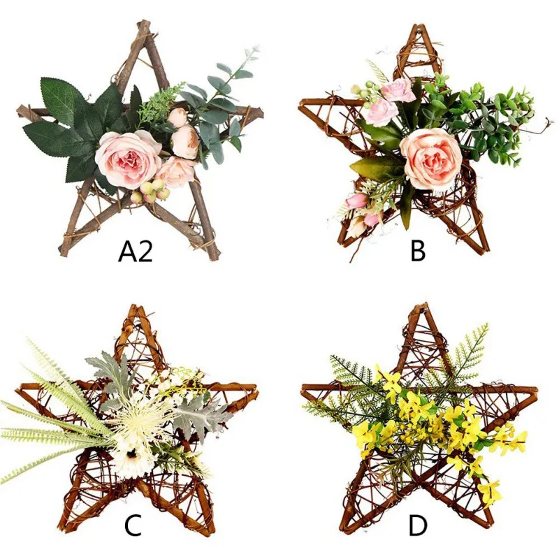 

Home Decoration Simulation Rose Eucalyptus Leaf Wooden Five-pointed Star Pendant, Decoration Festive & Party Supplies