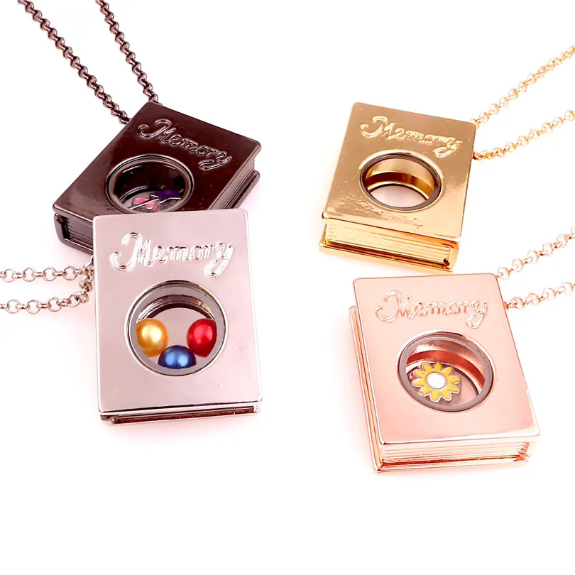 Винтажная металлическая книга с открытым памятью медальон на цепочке ожерелья в