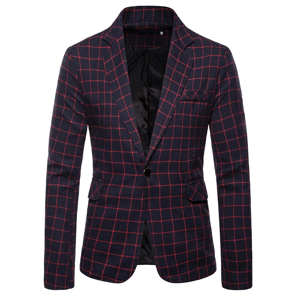 Red MJartoria Блейзер мужские костюмы модная куртка Мужская s приталенная Повседневная клетчатая куртка мужской блейзер на одной пуговице размер плюс мужской свадебный костюм - Цвет: Red