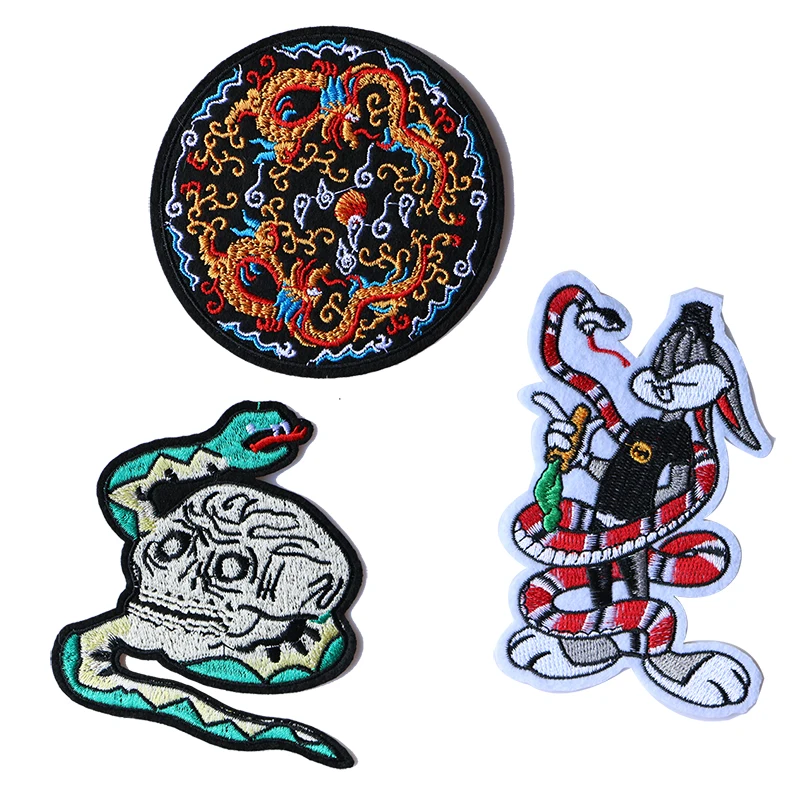

Cartoon Decorative Patch Snake Rabbit Skull Dragon icon Embroidered Applique Patches For DIY Iron on Badges on clothes Stickers