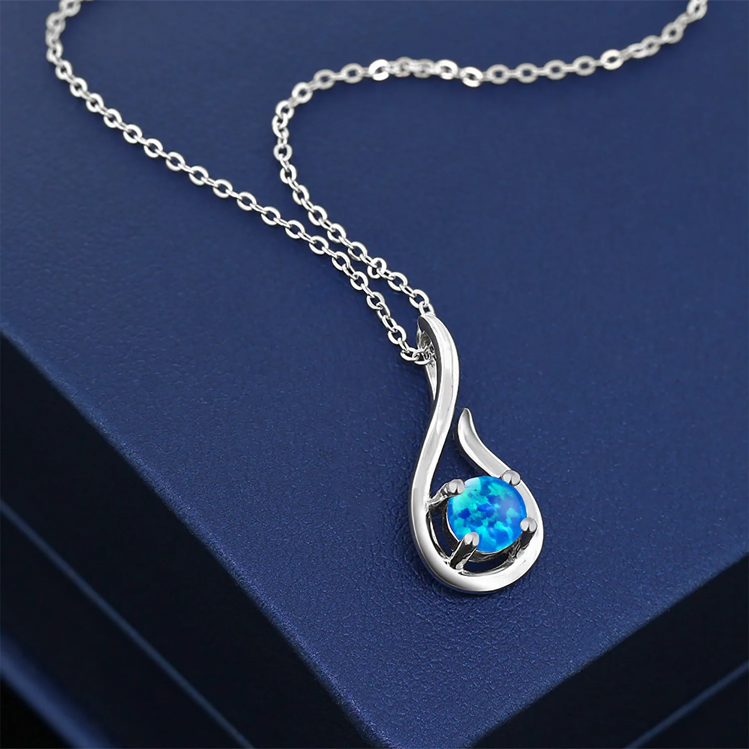 GemStoneKing 0 50 Ct круглый кабошон синий имитация опала серебро 925 пробы подвеска с