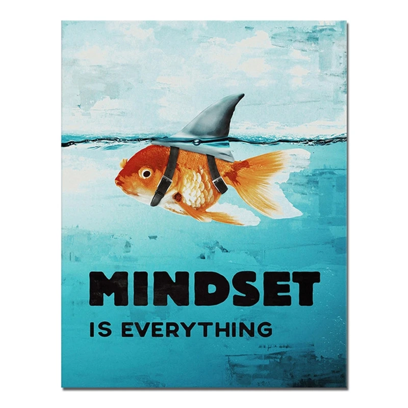 Живопись на холсте Акула рыба животное мотивация Mindset Is All скандинавский