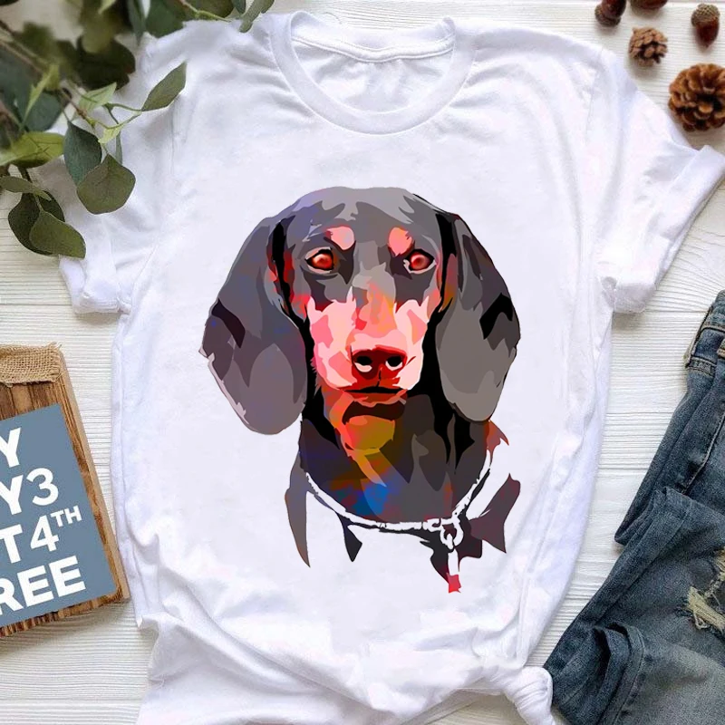 

Floral Cute Dog T Shirt For Women Printed Summer Clothes Top White T Shirt Female Dog Lovers Birthday Gift Tees