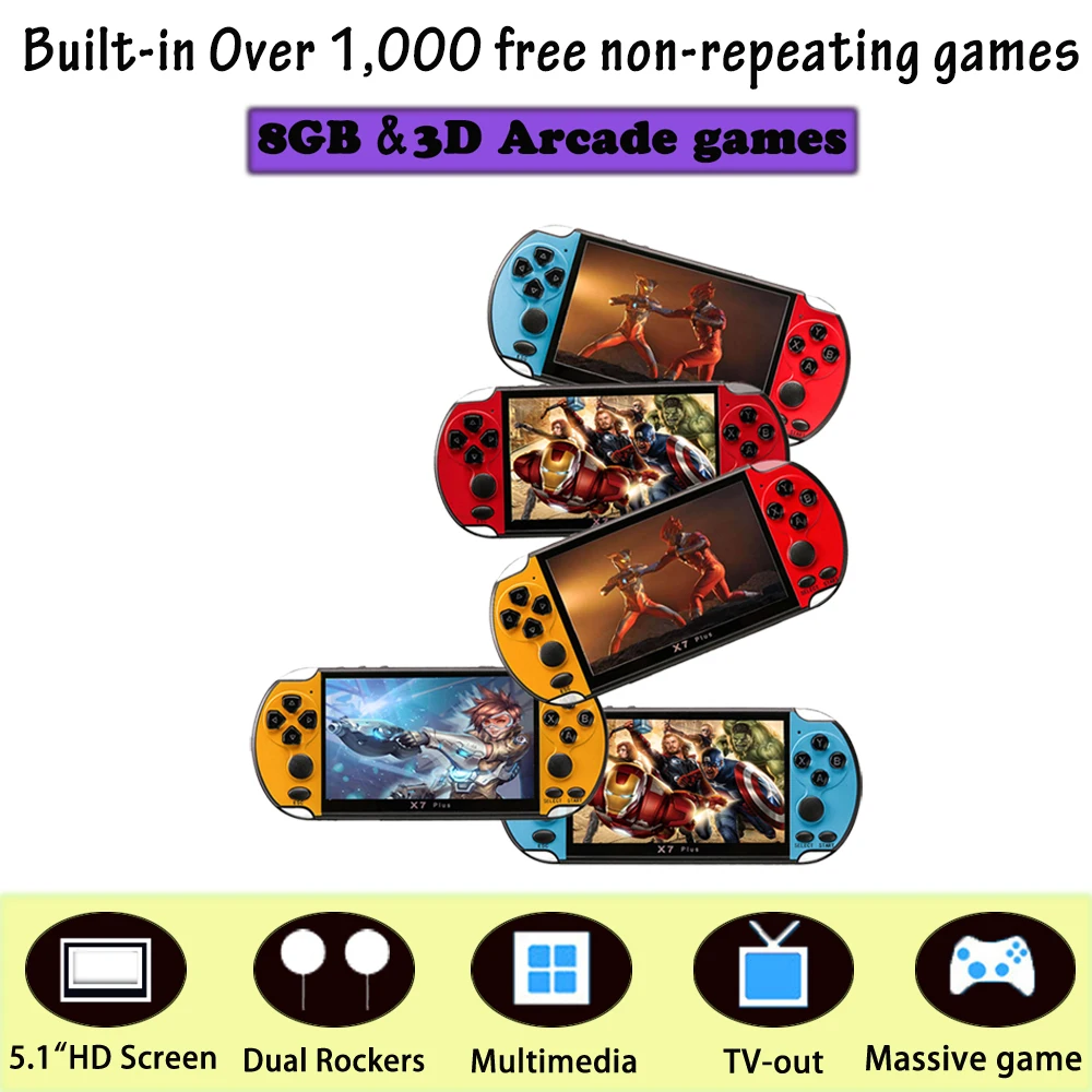 Портативная игровая консоль X7 Plus 1000x7 8 ГБ ЖК дисплей|Портативные игровые консоли|