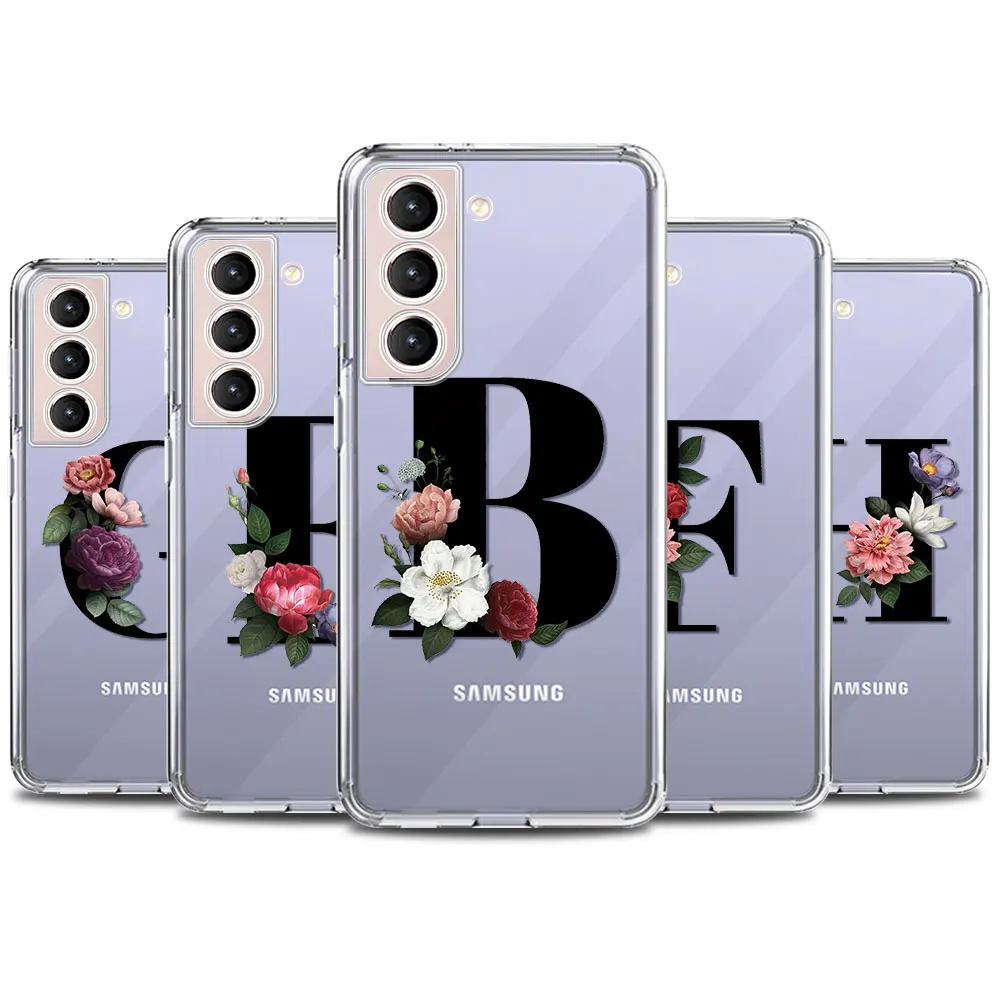 

Phone Case For Samsung Galaxy S20 FE S21 Ultra S10 S9 S8 Plus S7 Edge Soft Clear for S20 S21 FE Cover Rainbow Letter Flower A-Z