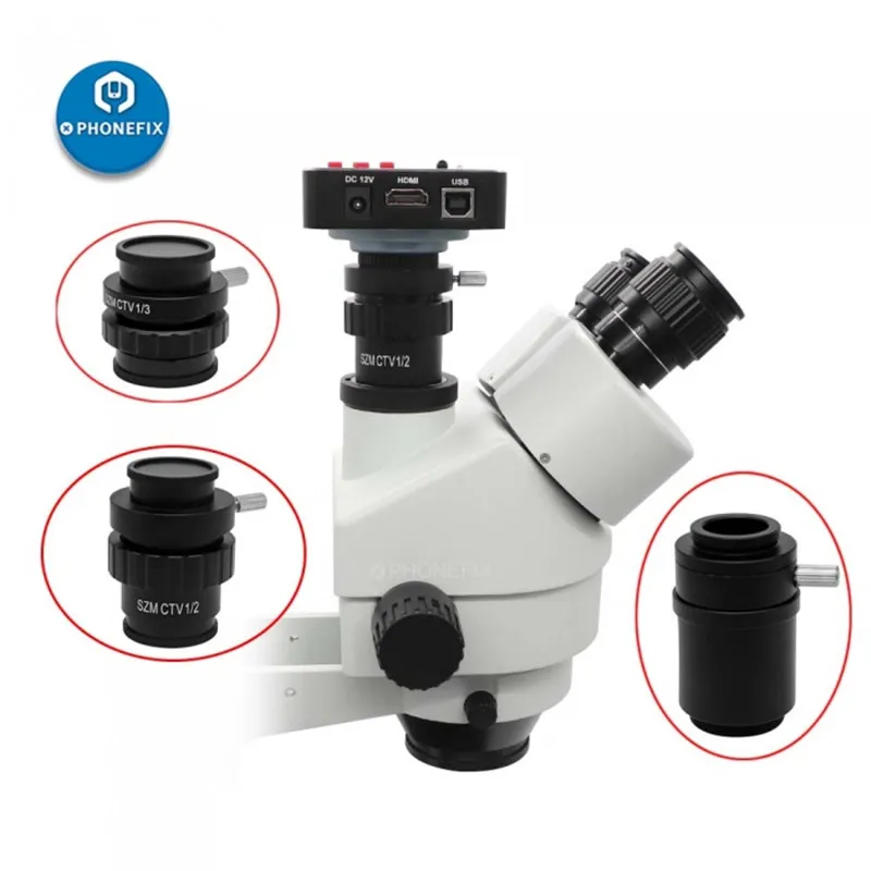 

PHONEFIX SZMC TV1/2 TV1/3 CTV Adapter 0.5X 0.35X 1X C-mount Adapter Lens Trinocular Stereo Microscope Replacement Accessories