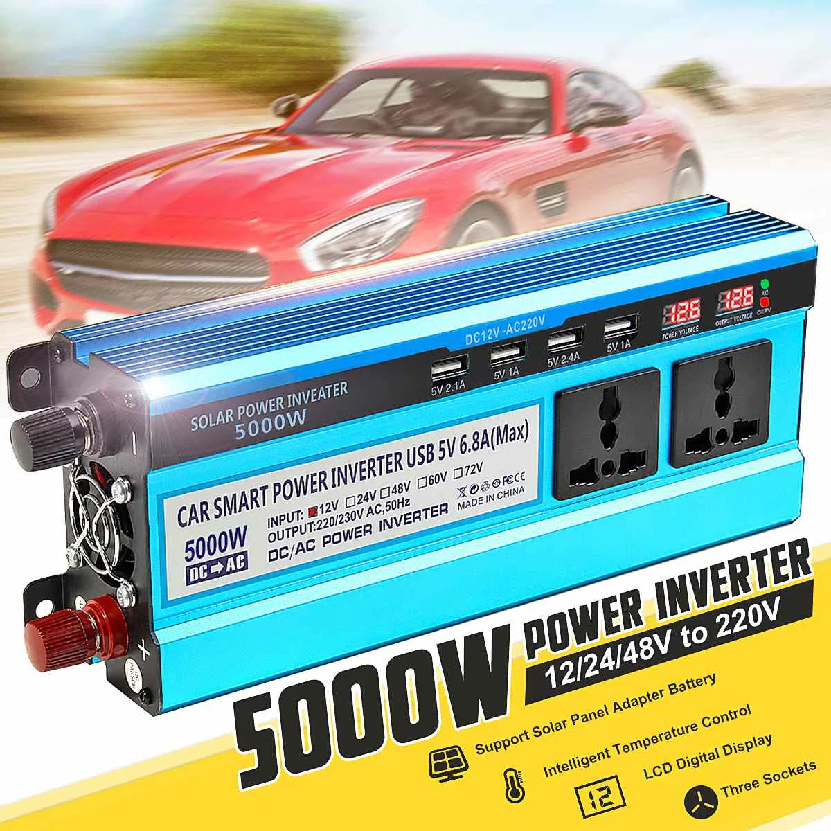 

5000 Вт модифицированный синусоидальный автомобильный инвертор на солнечной батарее 12 В/24 В/48 В постоянного тока в 220 В переменного тока Универсальная Розетка автомобильные аксессуары трансформатор напряжения