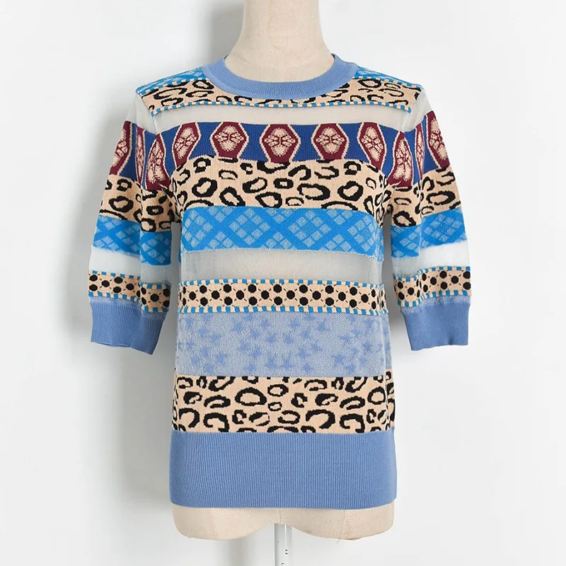 Женская трикотажная футболка с рукавом до локтя подиумная контрастных цветов