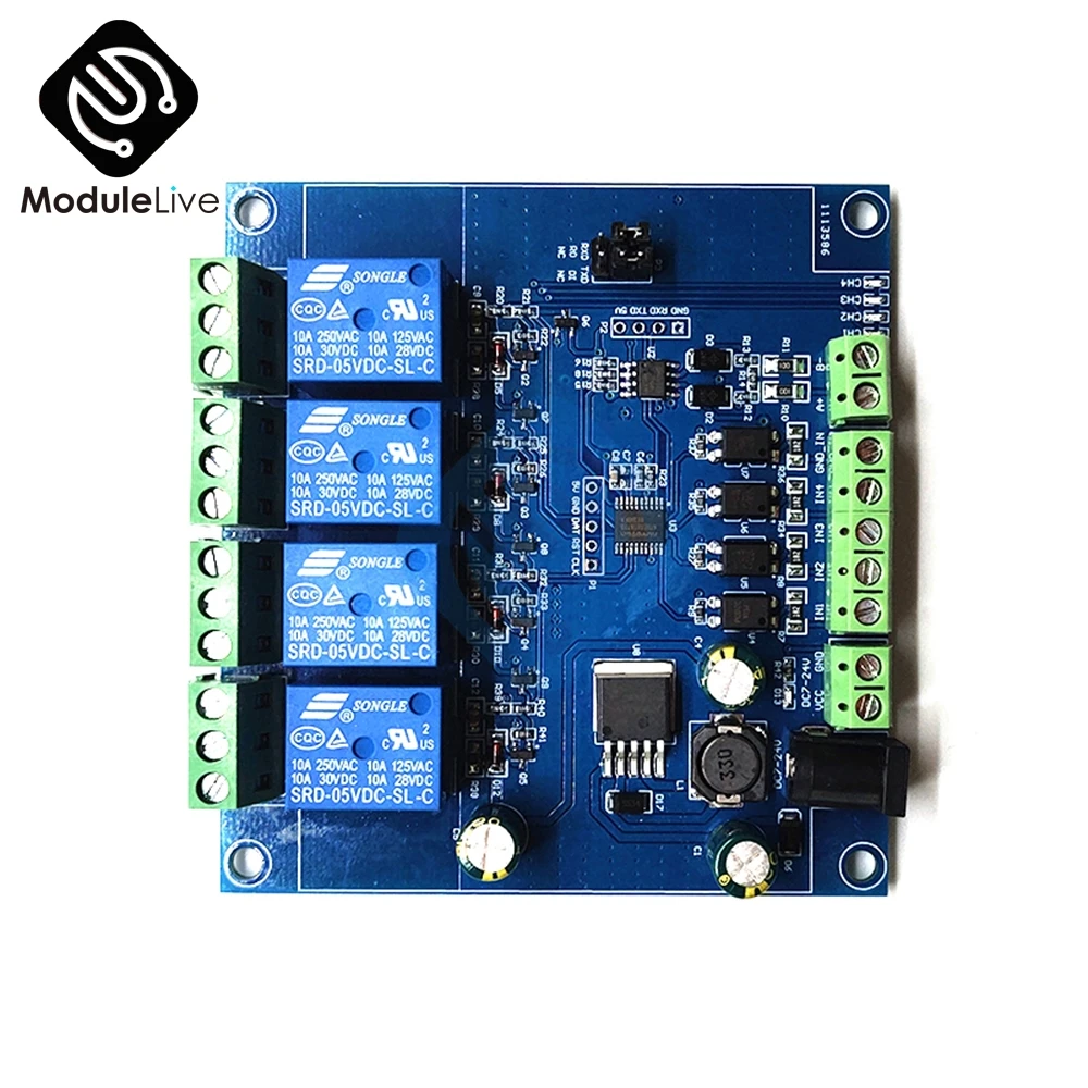 4CH Modbus триггерный релейный модуль 4 бит Modbus-RTU коммутатор сигналов ввода-вывода RS485
