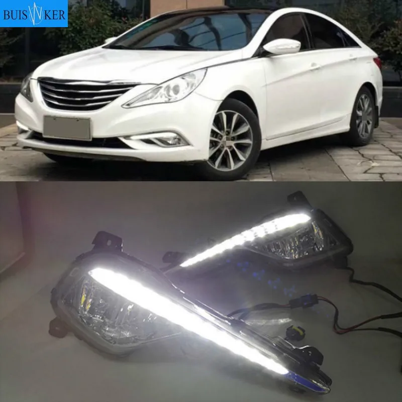 

2pcs Driving DRL Daytime Running Light fog lamp Relay LED Daylight car style for Hyundai Sonata 8 2013-2014