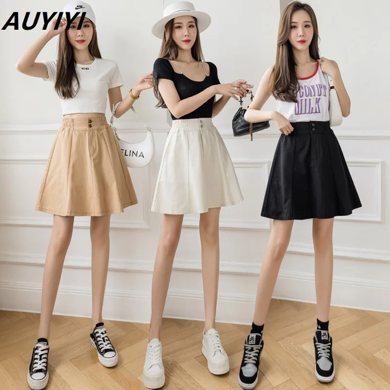 

AUYIYI Women's Summer 2021 Fashion New High Waist Slim Suit Skirt Casual Loose Student A-Line Short Stretch Waist Skirt