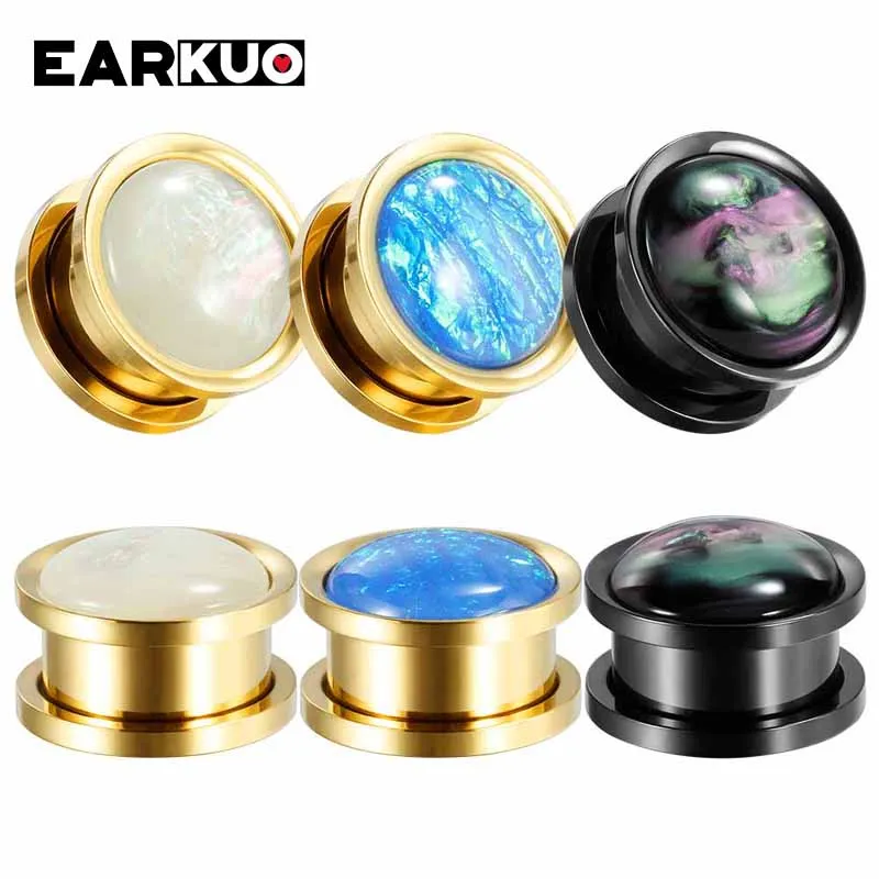 Серьги-расширители EARKUO из нержавеющей стали с опаловыми кристаллами ювелирные