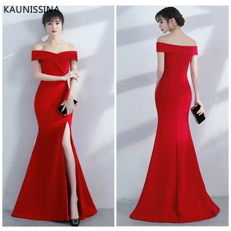 Женское вечернее платье с открытыми плечами KAUNISSINA Бордовое платье-русалка
