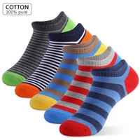 5 pairs lot large size mens socks spring summer sports breathable fitted striped patchwork ankle socks gifts for men meias
