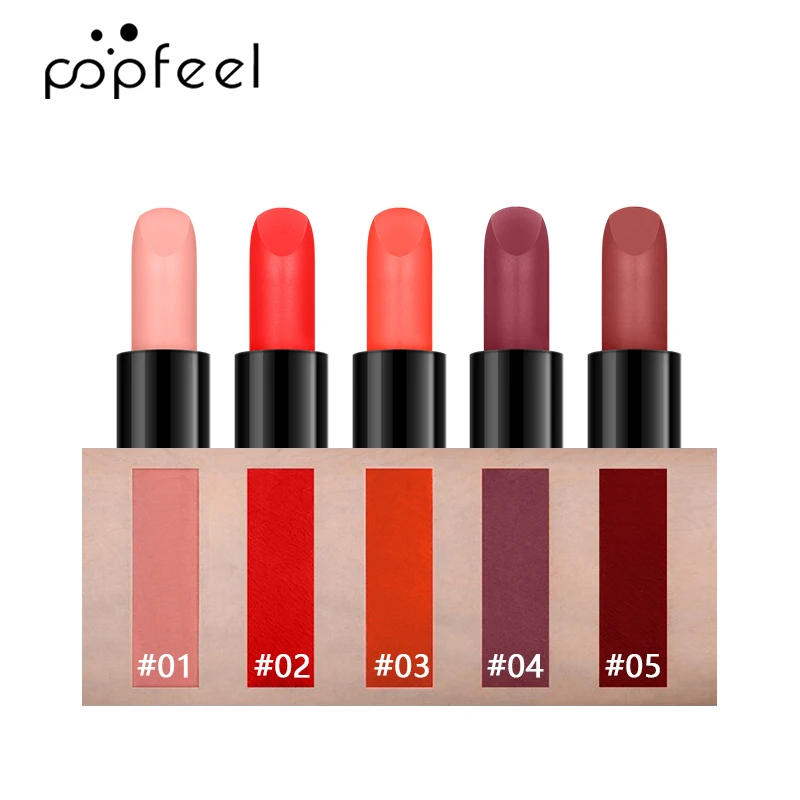 

POPFEEL Super Lustrous Lipstick, 5 Piece Multi-Finish Lipcolor Gift Set, In Cream Pearl & Matte, Pack of 5