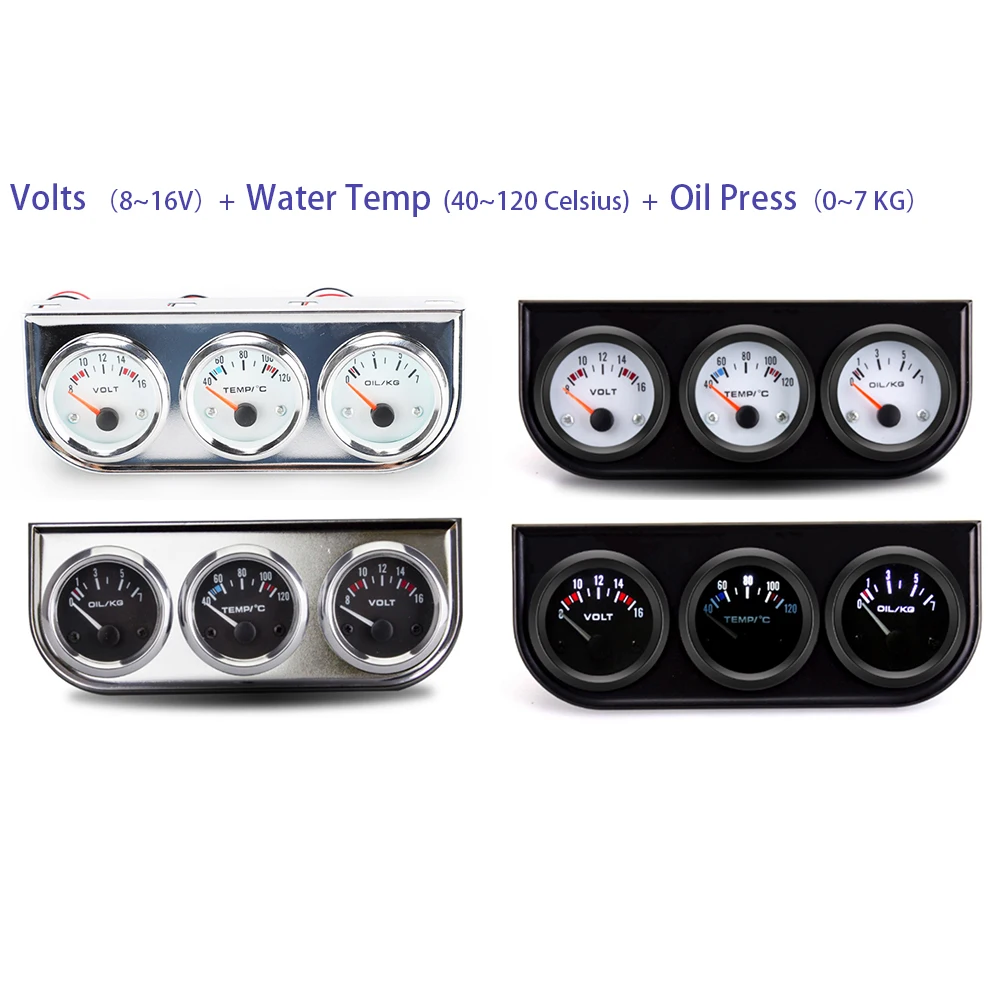 Автомобильный манометр 3 в 1 прибор для измерения температуры воды давления масла черной или хромированной