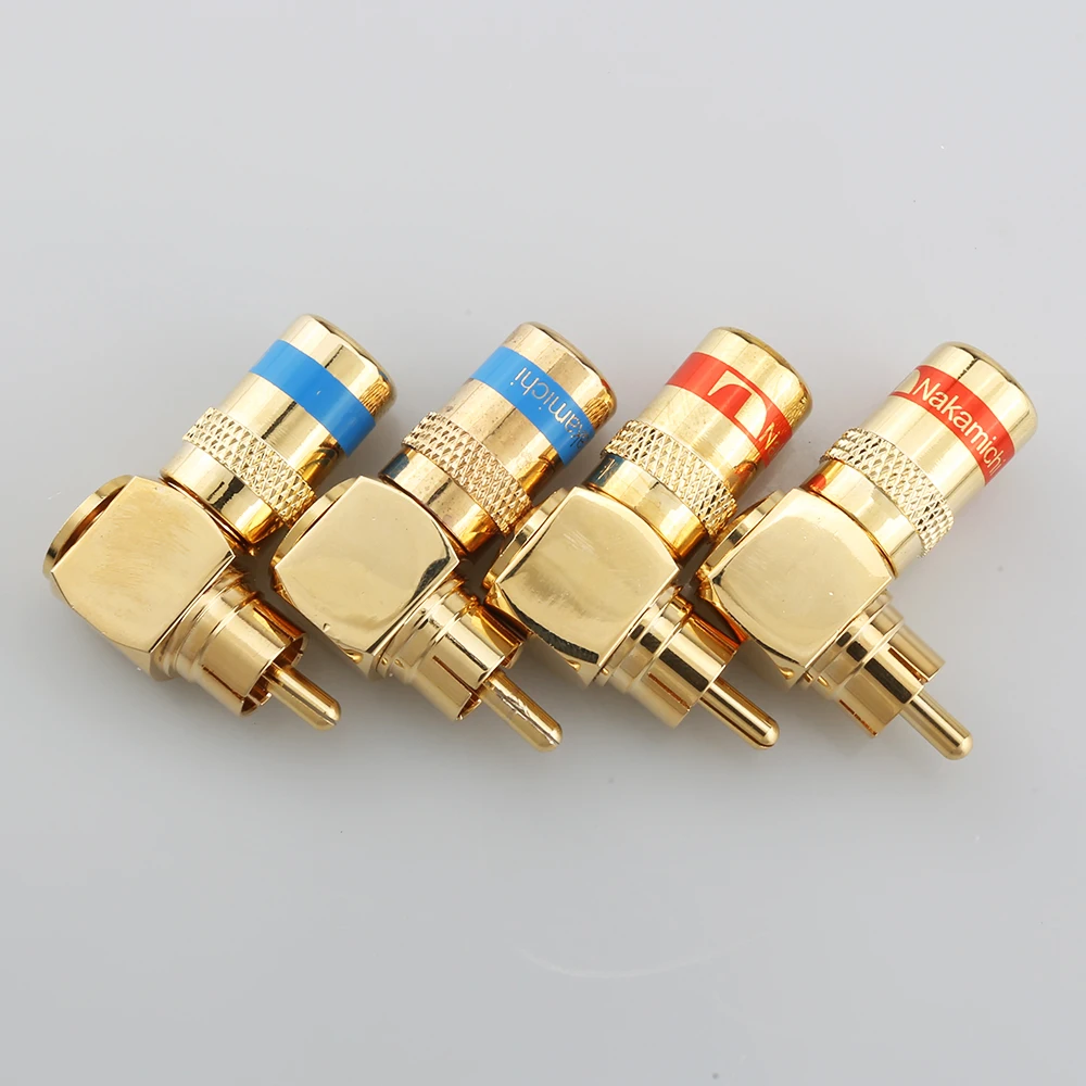 4pcs R1749 24K Gold 90 Degree Right Angle Nakamichi Speaker RCA Plugs Audio Jack Connector for  Musical HiFi Audio