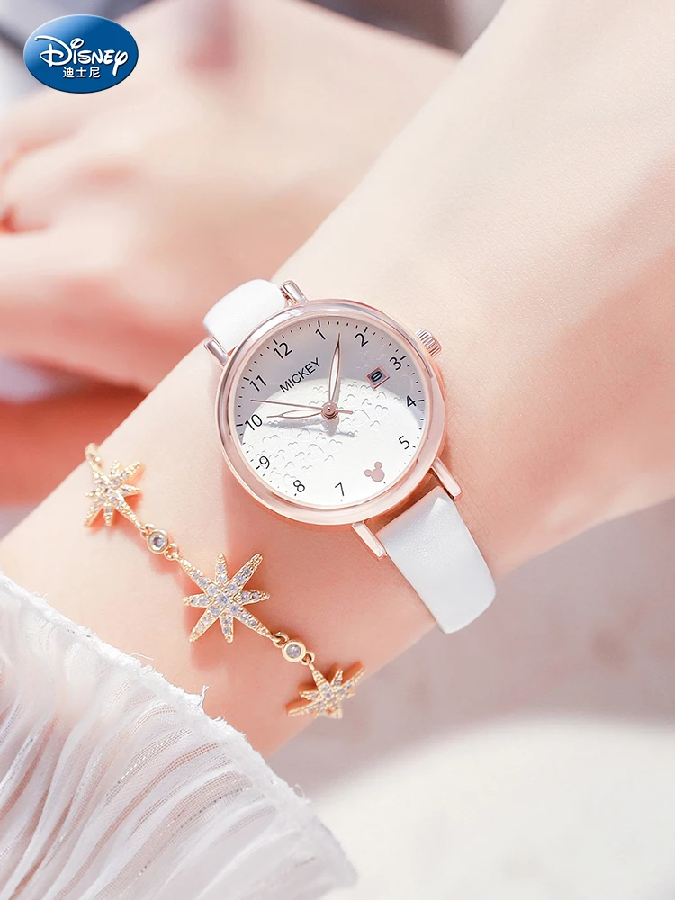 

Часы Disney женские водонепроницаемые, светящиеся для учеников средней школы, с указкой Микки, для девочек