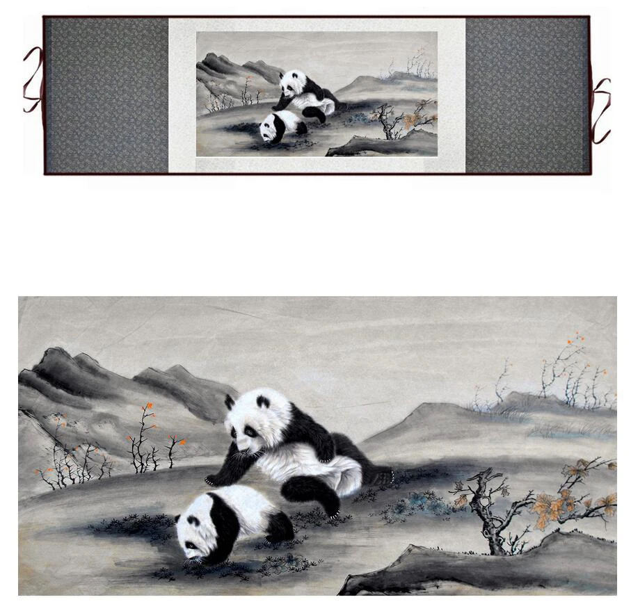 

Panda painting traditional Chinese Art Painting silk scroll panda art painting panda picturePrinted painting
