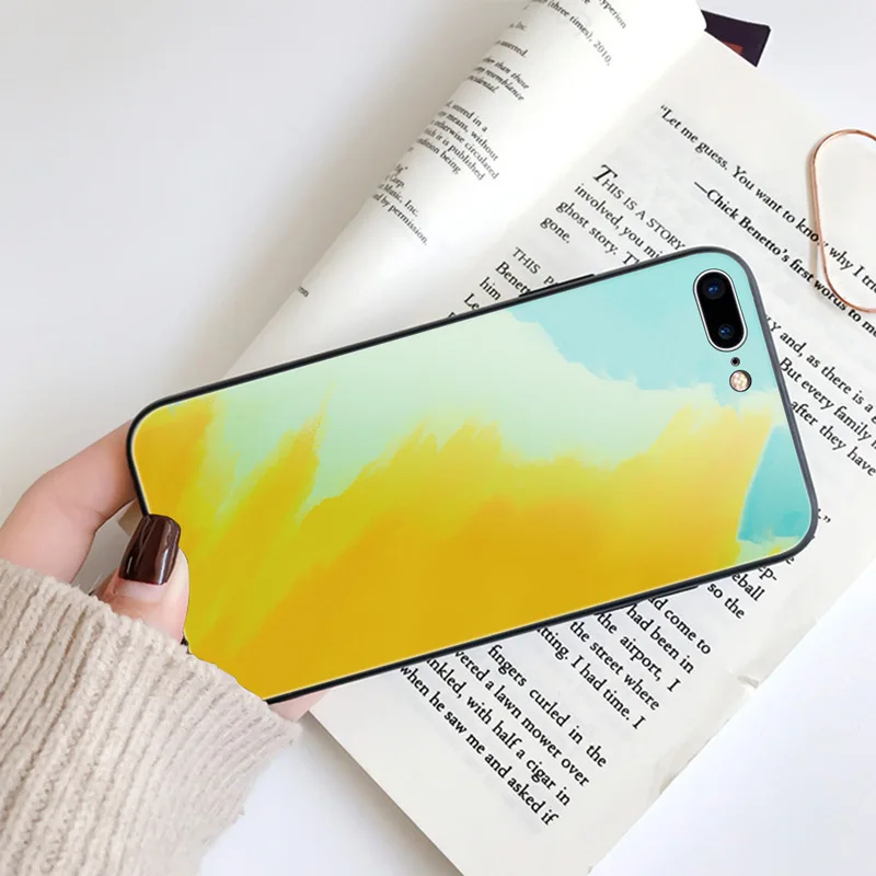 

Watercolor Shockproof Glass Case For iPhone 12 11 X XR XS Pro Max 7 8 Plus Mini Apple Phone Cover New Style iPhone Accessories