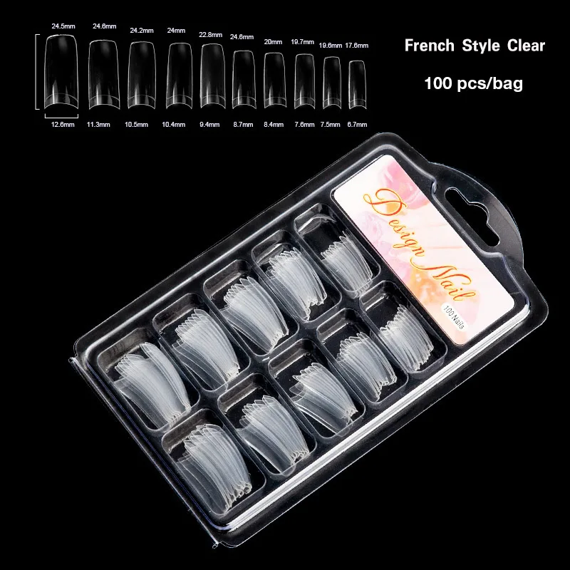 French Half Clear 100 шт прозрачные французские накладные ногти акриловые накладные ногти полное покрытие ногтей искусственные акриловые накладные ногти Маникюрный Инструмент - Цвет: French Half Clear