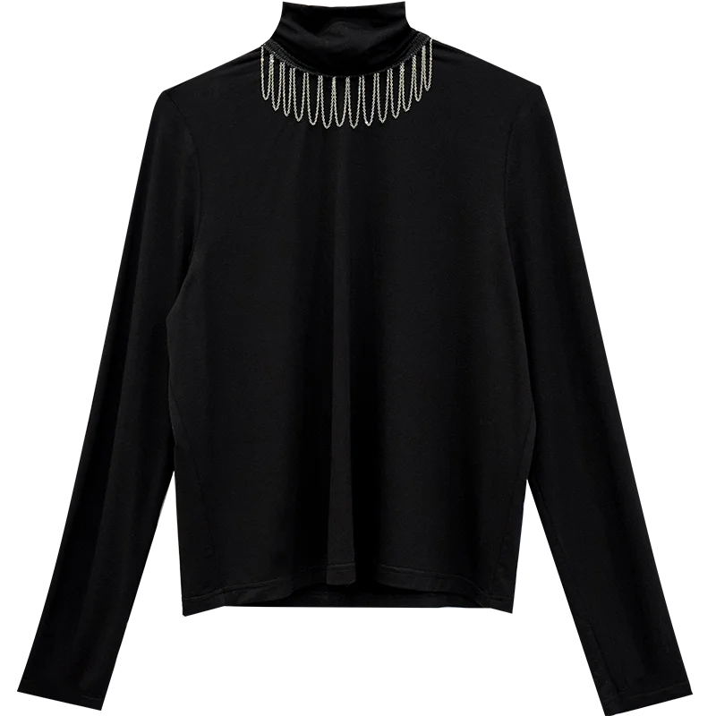 black DMY1028 XITAO, женская футболка с высокой талией, модная, новинка, осенняя, элегантная, водолазка с кисточками, из кусков, плиссированная, черная, миноритарная, футболка DMY1028 - Цвет: black DMY1028
