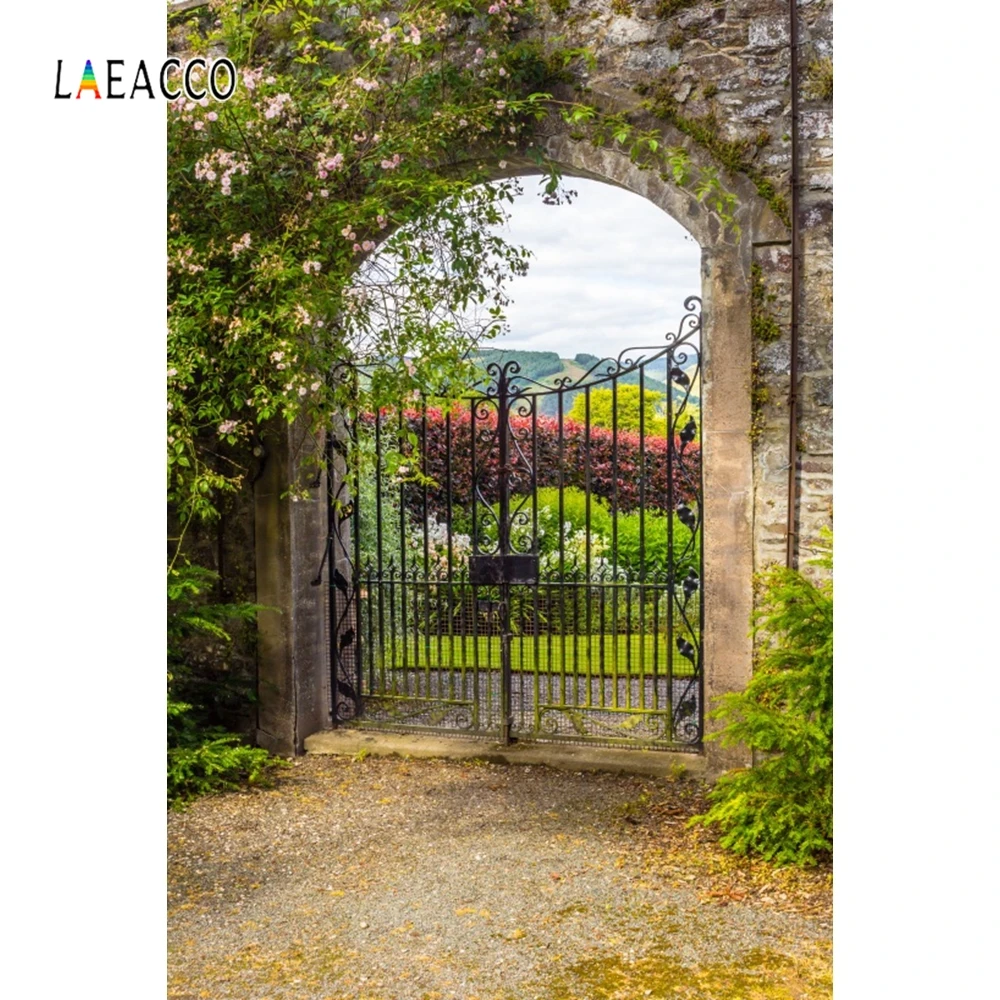 

Laeacco Spring Garden Arch Gate Trees Grass Scenic Landscape Photography Backgrounds Baby Newborn Portrait Backdrops Photozone