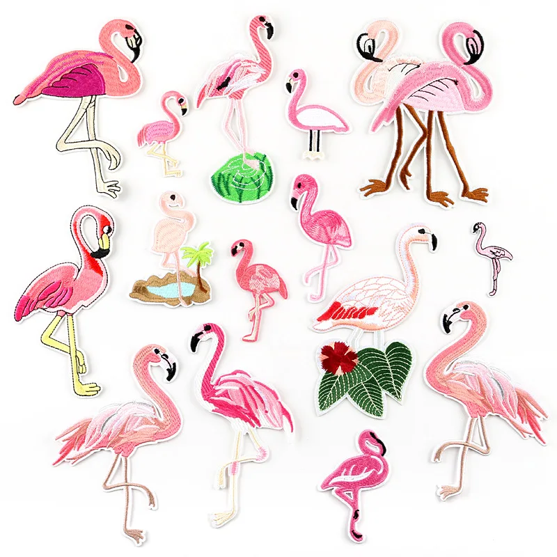 

50pcs/lot Animal Flamingo Embroidery Patches Letters Clothing Decoration Accessories Diy Iron Heat Transfer Applique Clothes