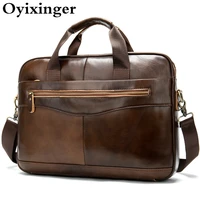 oyixinger mens bag genuine leather briefcase business laptop bag for 14 1inch laptops new fashion cowhide laptop bags for male