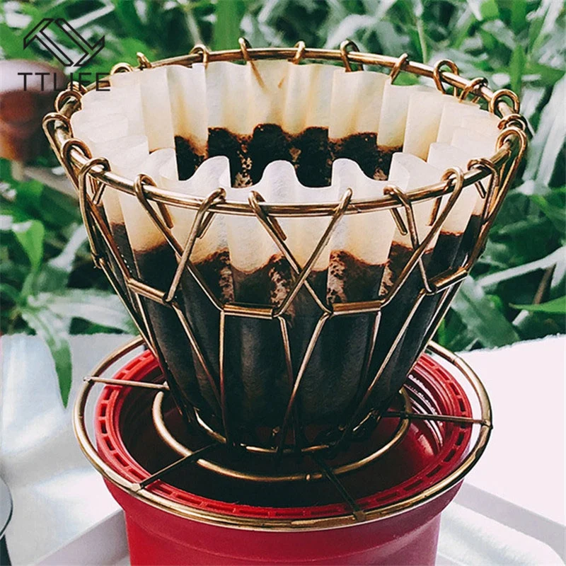 

Hot SV-2Pc Stainless Steel Coffee Dripper Foldable Filter V60 Style Coffee Drip Filter Cup Portable Reusable Coffee Filter