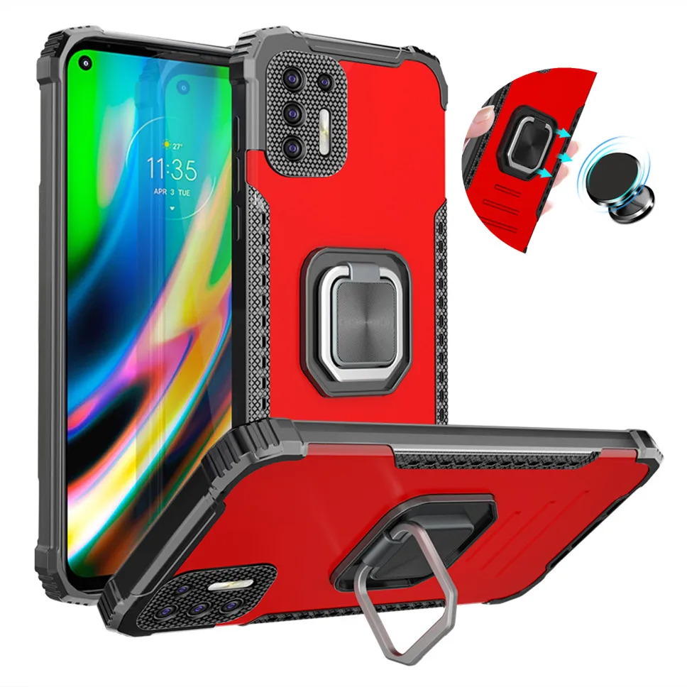 

Case for Motorola Moto One 5G Ace G Stylus Power Play G9 E7 Plus 2021 Magnetic Car Cover Ring Holder Shockproof Hybrid Armor