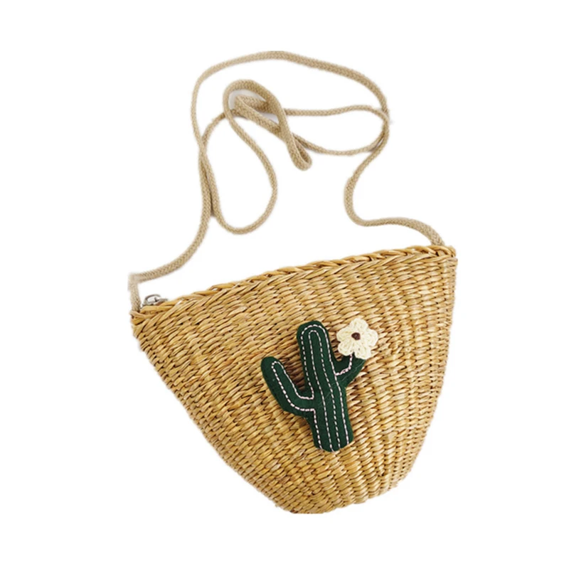 

GOPLUS 2021 Rattan Woven Kawaii Kids Straw Bag Handbag Knit Summer Beach Bag Children Shoulder Messenger Bag Khaki Beige Bags
