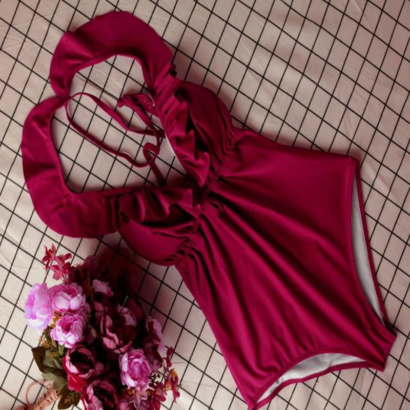 Бордовый сердечный приступ Falbala подходит для плавания купальник комплекты