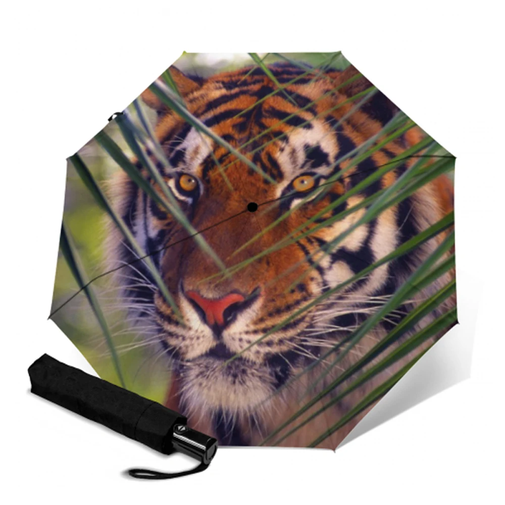 Автоматический складной зонт с тигром для женщин и мужчин 8 костный антиуф