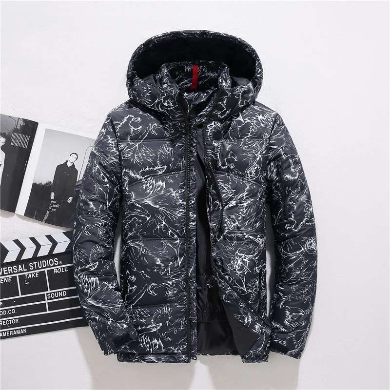 Черный White Duck Down Jackets Men Winter Warm Parka Camouflage Overcoat Casual Slim Hooded Doudoune Homme Thermal Windbreaker Jacket - Цвет: Черный