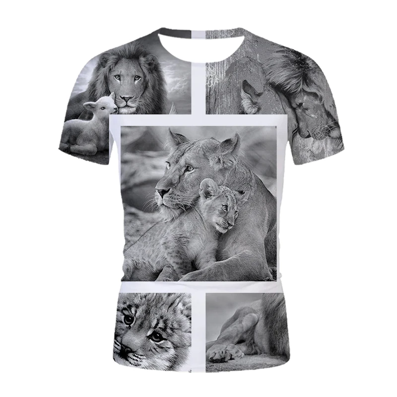 Летняя футболка с 3d-графическим рисунком Мужская принтом льва/Тигра забавная