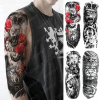 large arm sleeve tattoo lion crown wolf king waterproof temporary tatto sticker rose clock warrior body art full fake tatoo