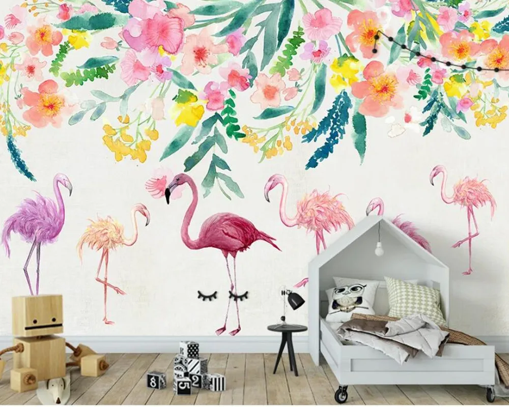 

AINYOOUSEM Hand painted tropical plant flamingo background wall papier peint papel de parede wallpaper 3d wallpaper stickers