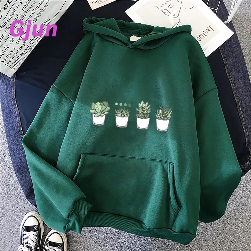 

Tiny Potted Succulents and Gradient Women Hoodie Kawaii Funny Ulzzang Sweatshirt Harajuku Korean Graphic Female Clothes Hoodies