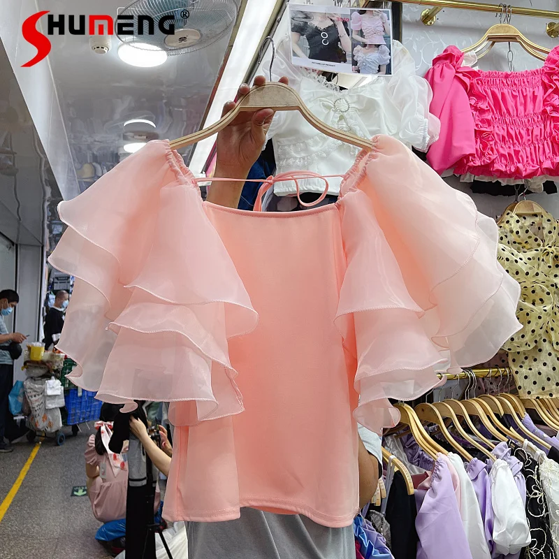 

Новинка лета 2021, модная однотонная облегающая короткая рубашка, Женский пуловер на шнуровке с рюшами и рукавом, Топ для женщин