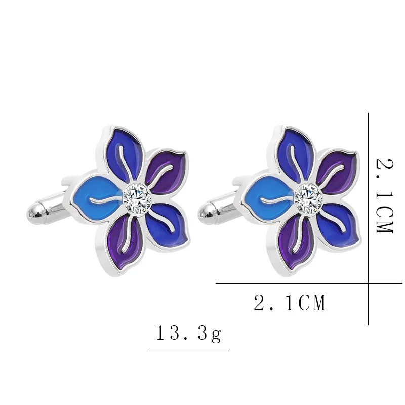 

New enamel blue purple flower alloy drip oil cufflinks brand suit accessories wedding banquet men's business cufflinks
