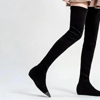high tube elastic boots flat bottom pointed toe increased internal wedges suede long boots over the knee boot shoes woman botas